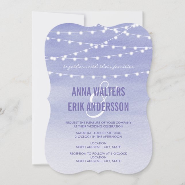 Convite Watercolor String Luzes Casamento (Frente)