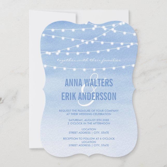 Convite Watercolor String Luzes Casamento (Frente)