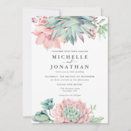 Convite Watercolor Succulent Coastal Wedding Invitation