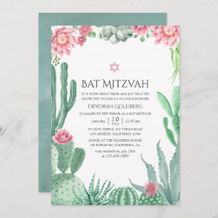 Convite Watercolor Succulents Bat Mitzvah