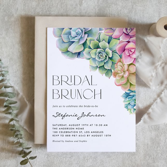 Convite Watercolor Succults Summer Bridal Brunch (Criador carregado)