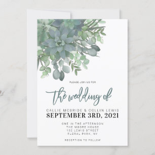Convite Watercolor Suculents Rustic Weditation