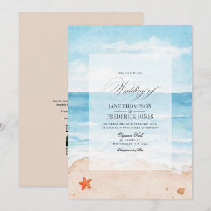 Convite Watercolor Summer QR Code RSVP Beach Weding