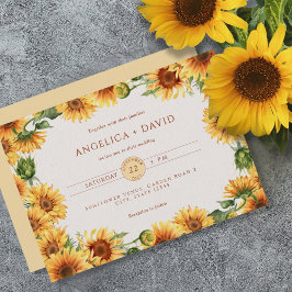 Convite Watercolor Sunflower Border Wedding Invitation