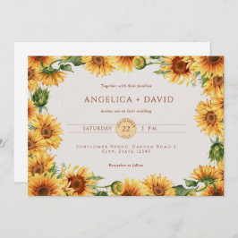 Convite Watercolor Sunflower Border Wedding Invitation
