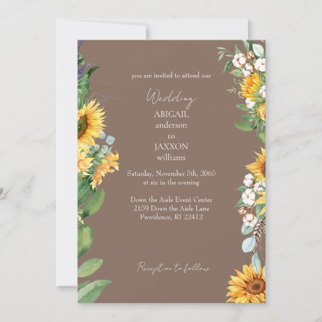 Convite Watercolor Sunflower Brown Wedding (Frente)