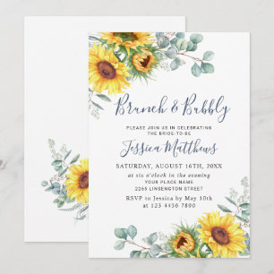 Convite Watercolor Sunflower Eucalyptus Brunch e Bubble
