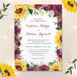 Convite Watercolor Sunflower Floral Border Weding