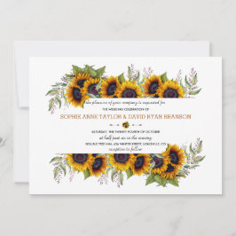 Convite Watercolor Sunflower Frame Old Barn Casamento