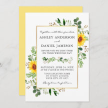 Watercolor Sunflower Greenery Casamento