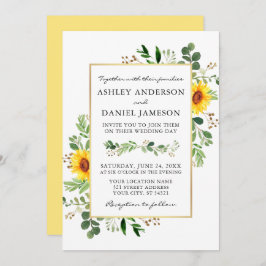 Convite Watercolor Sunflower Greenery Casamento
