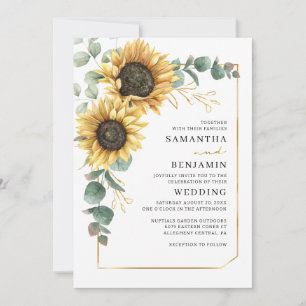 Convite Watercolor Sunflower Greenery Deixa Casamento