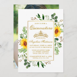 Convite Watercolor Sunflower Greenery Quinceanera Foto