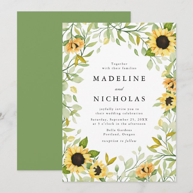 Convite Watercolor Sunflower & Greenery Weds (Frente/Verso)