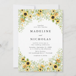 Convite Watercolor Sunflower & Greenery Weds