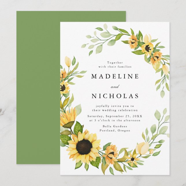 Convite Watercolor Sunflower & Greenery Weds (Frente/Verso)