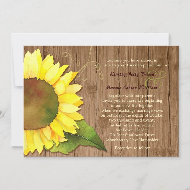 Convite Watercolor Sunflower Rural Wedding (Frente)