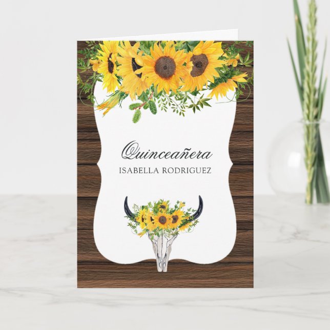 Convite Watercolor Sunflower Rustic Western Quinceañera (Frente)