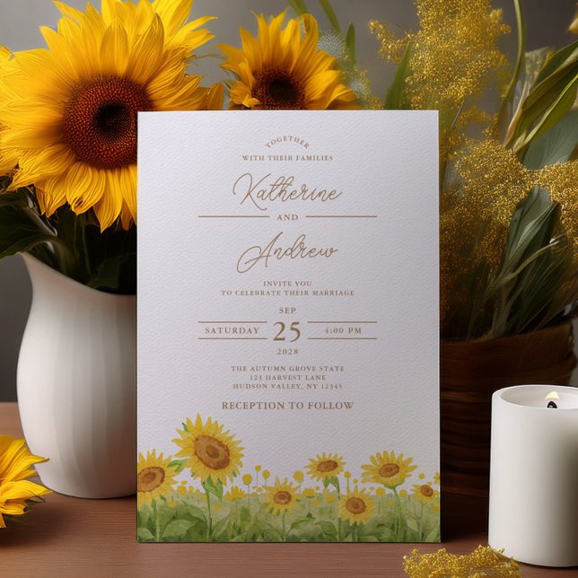 Convite Watercolor Sunflower Wedding (Criador carregado)