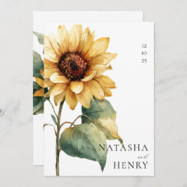 Convite Watercolor Sunflower Wedding Rustic Boho Yellow