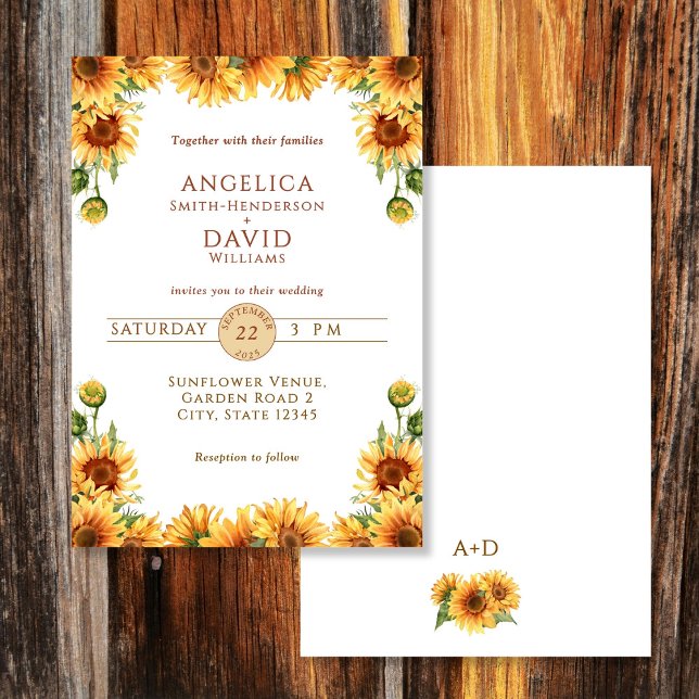 Convite Watercolor Sunflower White Wedding Invitation (Criador carregado)