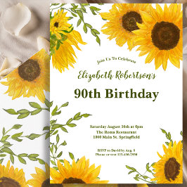 Convite Watercolor Sunflowers Women's 90th Birthday 