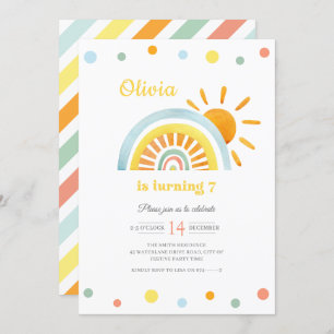 Convite Watercolor Sunny Boho Aniversário de criança Rainb