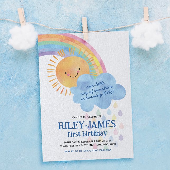 Convite Watercolor Sunshine e Rainbow Birday (Celebrate with this rainbow invitation, that's bursting with colors and good vibes!)