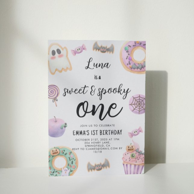 Convite Watercolor Sweet & Spooky One First Birthday (Criador carregado)