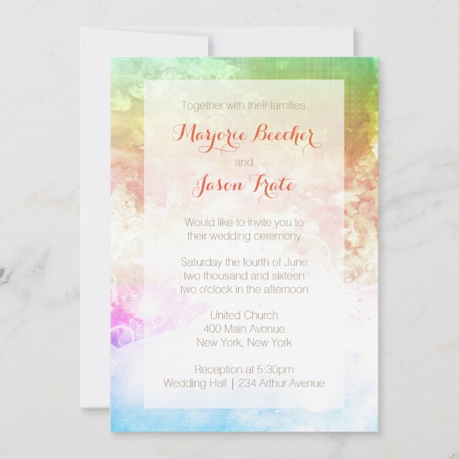 Convite Watercolor Swirl Wedation Invitation Sunrise (Frente)