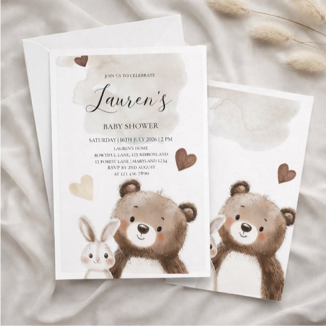 Convite Watercolor Teddy Bear Baby Shower Invitation  (Criador carregado)