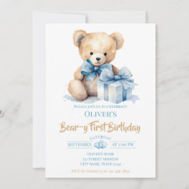 Convite Watercolor Teddy Bear Bear-y First Birthday Party