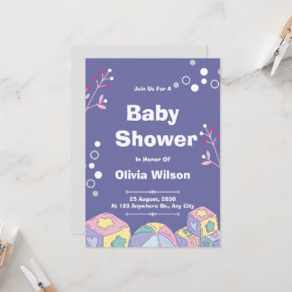 Convite Watercolor Teddy Bear Hot Air Balloon Baby Shower 