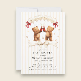 Convite Watercolor Teddy Bear "Ready to Pop" Baby Shower