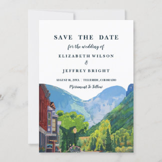 Convite Watercolor Telluride Colorado Ski Salve a Data em