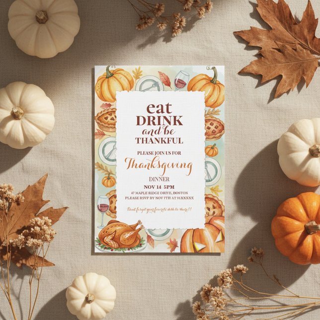 Convite Watercolor Thanksgiving Feast Invitation (Fine Dining Thanksgiving)