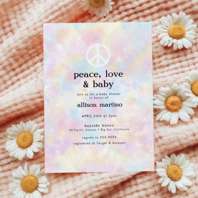 Convite Watercolor Tie Dye Peace Hippie Baby Shower (Criador carregado)