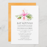 Convite Watercolor Tropical Bat Mitzvah<br><div class="desc">Convite de morcego de praia em aquarela mitzvah com hibisco rosa e laranja projetado para ser rápida e facilmente personalizado de acordo com as especificações de seu evento.</div>