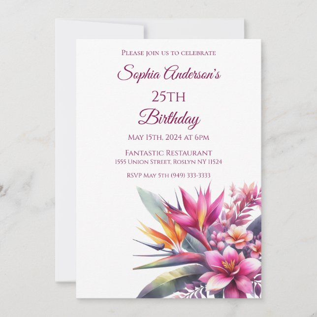 Convite Watercolor Tropical Bliss - Aniversário (Frente)