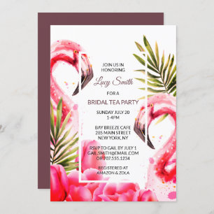 Convite Watercolor Tropical Bridal Tea Party Flamingoes