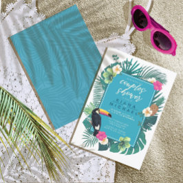 Convite Watercolor Tropical Casais Teal ID577