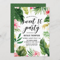 Watercolor Tropical Floral Frame Sweet 16 Party