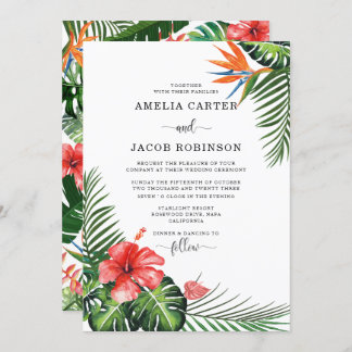 Convite Watercolor Tropical Flowers Greenery Wedding