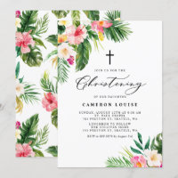 Watercolor Tropical Flowers Summer Christening
