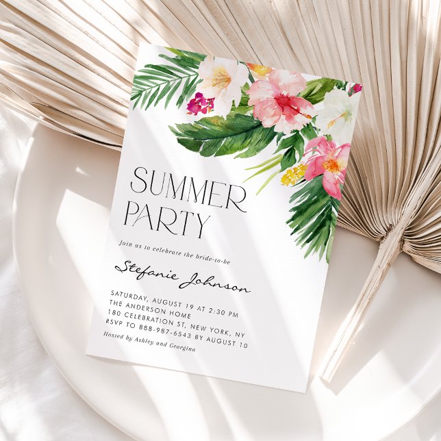 Convite Watercolor Tropical Flowers Summer Party (Criador carregado)