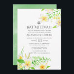 Convite Watercolor Tropical Frangipani Bat Mitzvah<br><div class="desc">Cartões de convite para frangipanis tropical verde-sábio,  amarelo e branco,  de cor botânica,  para morcegos mitzvah,  projetados para serem rápida e facilmente personalizados de acordo com as suas especificidades de evento.</div>