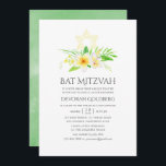 Convite Watercolor Tropical Frangipani Bat Mitzvah<br><div class="desc">Cartões de convite para frangipanis tropical verde-sábio,  amarelo e branco,  de cor botânica,  para morcegos mitzvah,  projetados para serem rápida e facilmente personalizados de acordo com as suas especificidades de evento.</div>