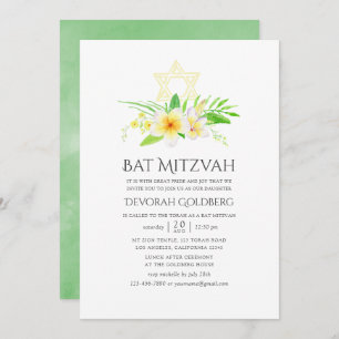 Convite Watercolor Tropical Frangipani Bat Mitzvah