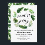 Convite Watercolor Tropical Leaves Wreath Sweet 16 Party<br><div class="desc">Celebrar com este doce convite de festas 16 tropical. Apresenta uma camada verde de aquarelas das folhas de palma, folhas de banana e monstera com um padrão tropical semelhante. Este convite tropical é perfeito para o verão e aniversários sobre temas tropicais. Personalize adicionando nomes, data, hora, local e outros detalhes...</div>
