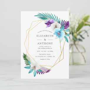 Convite Watercolor Tropical Orchids Geometric Wedding